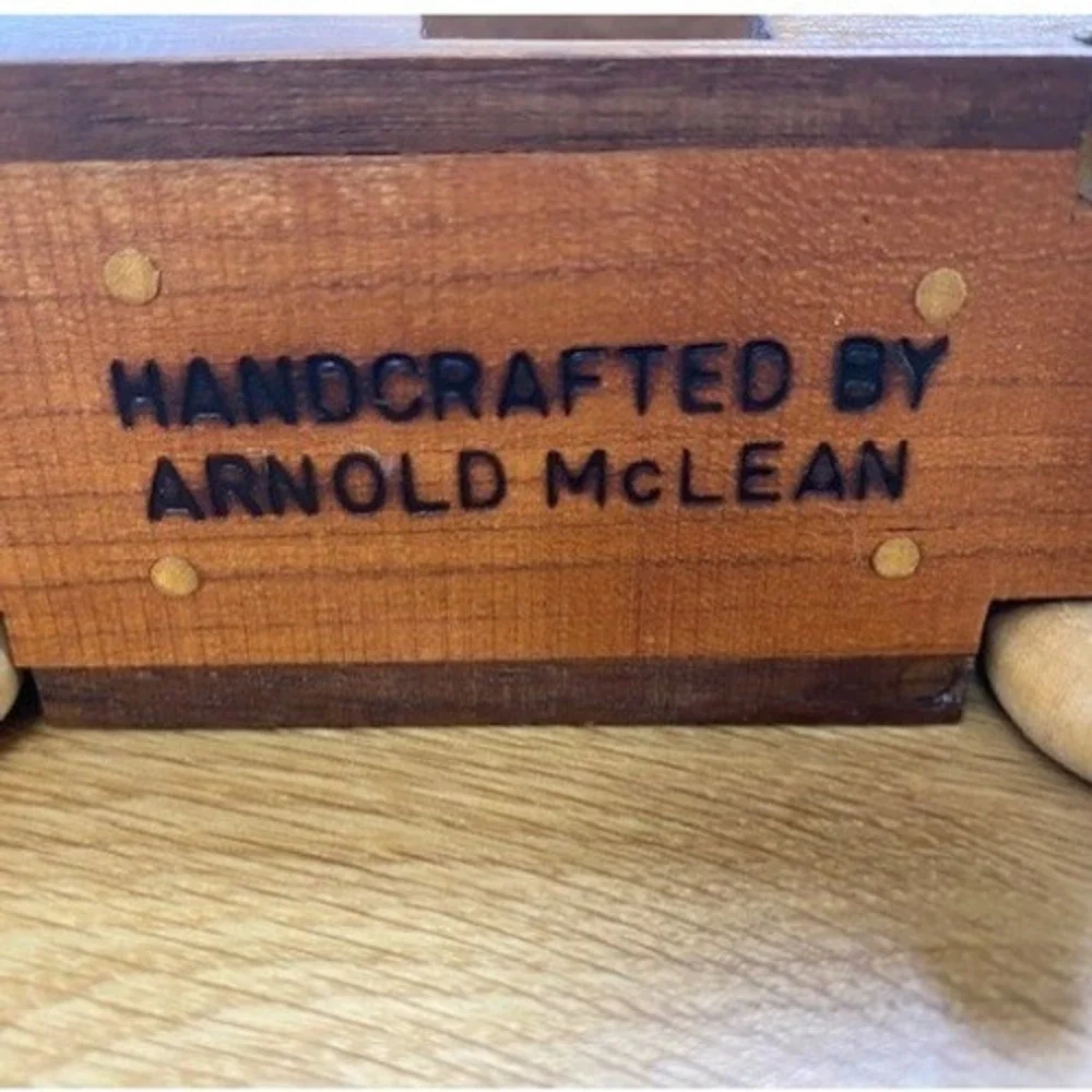 Arnold McLean Handcrafted Wooden Golf Cart Model‎ Brown Excellent Signed Art